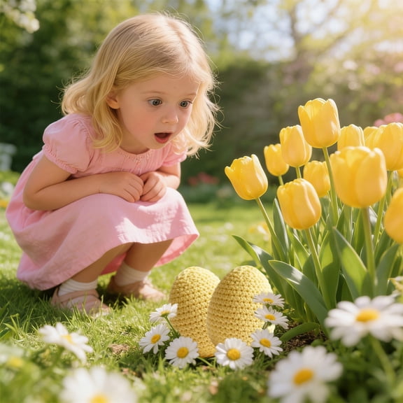 Uandlove Handmade Crochet Easter Eggs for Egg Hunt & Home Decor, Foam Filled Firm Shape Yellow Spring Ornaments, 2-Pack Easter Basket Fillers
