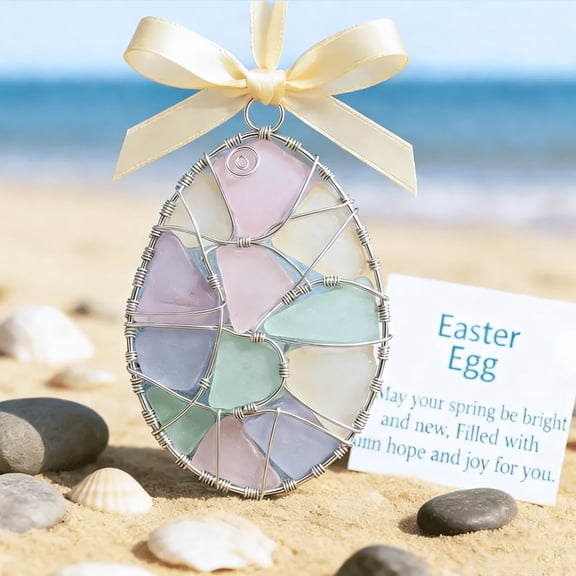 Uandlove Handmade Stained Glass Easter Suncatcher Set of 4, Carrot Egg Bunny Window Ornaments, Spring Home Decor Hanging Decorations for Indoor Outdoor, Gift Box