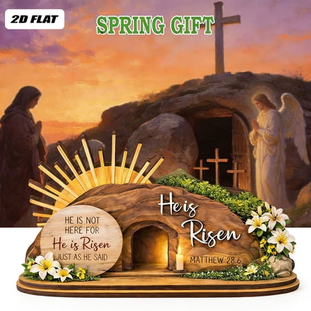 Uandlove He Is Risen Easter Decor, Wooden Empty Tomb Resurrection Scene, Religious Christian Table Centerpiece for Tiered Tray Shelf