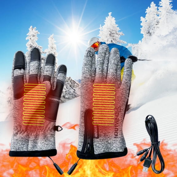 Uandlove Heated Gloves for Winter, 5-Finger Full Heat USB/Battery Dual Power Touchscreen Windproof Gray XXL for Outdoor Sports Work