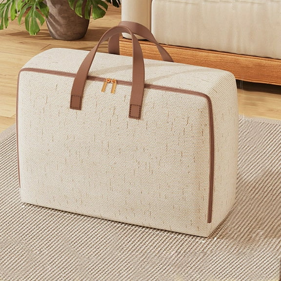 Uandlove Heavy-Duty Fabric Storage Bins 32L Large Capacity, Collapsible Cloth Storage Containers with Zippered Top for Closet Organization, Seasonal Storage, Beige