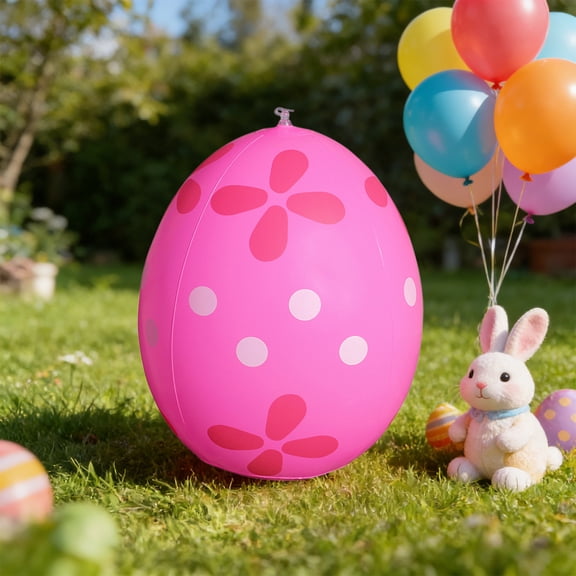 Uandlove Large Pink Floral Inflatable Easter Egg Decor - 14 Inch Easter Inflatables for Outdoor Indoor, Hanging Easter Decorations for Porch, Lawn, Home, Party