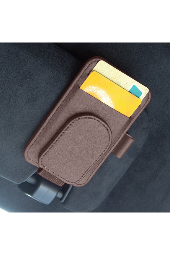 Leather Car Sun Visor Organizer Multi-Functional Sunglasses Holder Clip with Card Holder Auto Glasses Case