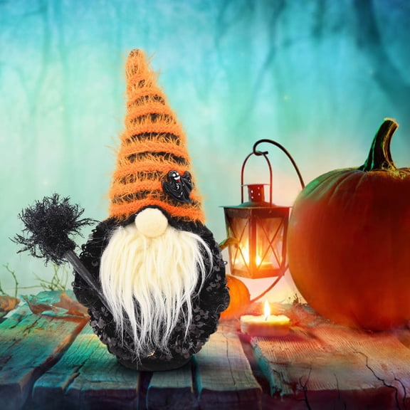 Uandlove Light Up Standing Faceless Pumpkin Gnome Halloween Figurine Desktop Home Decor Gift
