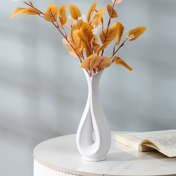 Uandlove Modern Ceramic Look Plastic Vase 8.3 Inch Shatterproof Unbreakable White Vase Decorative for Tabletop Living Room Bookshelf Wedding Centerpiece Artificial Flower Vase
