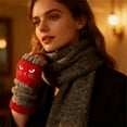 thumbnail image 1 of Uandlove Red Fingerless Gloves for Women, Warm Gloves for Cold Weather,Arm Warmers,Wrist Warmers with Thumb Hole-Cat Pattern Embroidery Patchwork Knitted Gloves for Winter Outfits, 1 of 3