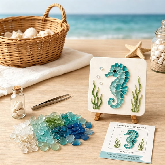 Sea Drawinds Uandlove Sea Glass Art Kit for Adults,DIY Mosaic Craft Kit,8 Ocean ...