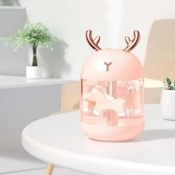 Uandlove Small Humidifiers for Bedroom New Carousel Cute Pet Humidifier USB Home Office Desktop Humidifier Colorful Night Light Mini Silent Pink
