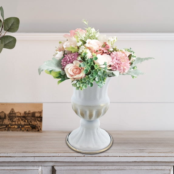 Uandlove Small White Iron Vase for Tabletop Decor, Rustic Farmhouse Centerpiece, Small Metal Bud Vase for Wedding Decor, Office Desk, Shelf, Single