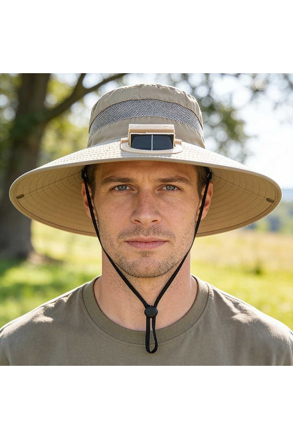 Solar Fan Hat for Men UPF 50+ Wide Brim Fishing Hat with USB Rechargeable Cooling Fan Solar Powered Lightweight Summer Sun Hat for Gardening Beach Hiking