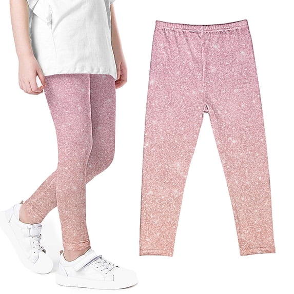 Uandlove Spring Summer Girls Sequin Printed Pants, High Waist Stretchy Soft Tights Kids Leggings For School Wearing Pink 5-6T