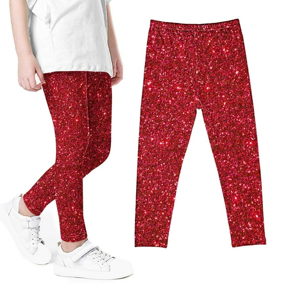 naisibaby Spring Summer Girls Sequin Printed Pants, High Waist Stretchy Soft Tights Kids Leggings For School Wearing Red 3-4T