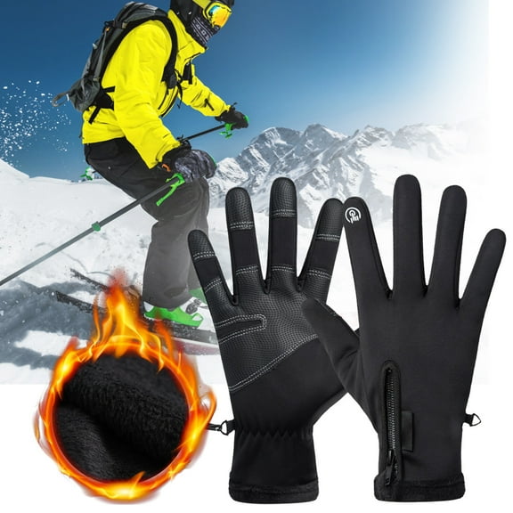 Uandlove Unisex Winter Touchscreen Gloves - Cold Resistant -10°C Fleece Lined, Windproof Water Resistant, Non Slip Grip, Adjustable Wrist Zipper, Medium Black for Men Women