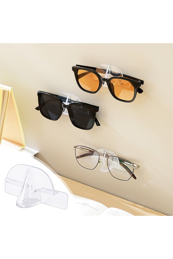 Wall Mounted Glasses Holder No Drill, Clear Acrylic Sunglasses Display Rack for Bathroom Bedroom, Small Space Saving Eyewear Storage Organizer for Nightstand