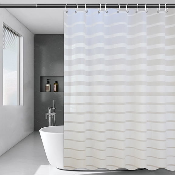 Uandlove Waterproof Fabric Shower Curtain with Hooks Included, Polyester Striped Bath Curtain for Modern Bathroom Decor, Machine Washable 12 Grommets, 70 x 70 Inches, White