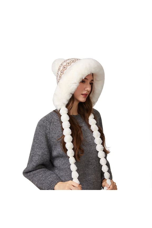 Winter Knit Hat for Women - Fleece Lined Windproof Ear-Covering Beanie with Pom Pom & Adjustable Tassel, Thick Cold Weather Hat for Adults (Below 40°F)