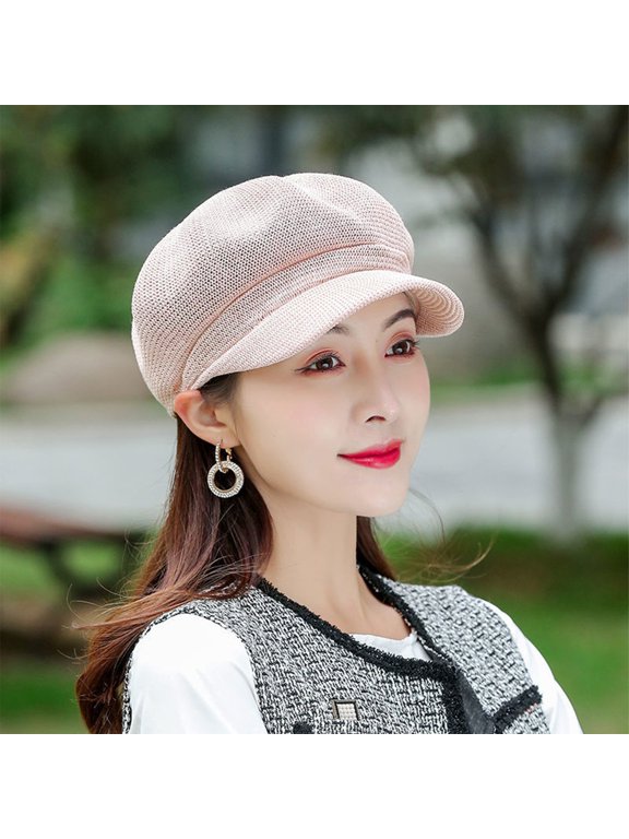 Women's Straw Newsbo-y Cap - Sun Protection Adjustable Drawstring Beret, Lightweight Casual Hat for Teens, Travel Outdoor Daily Wear
