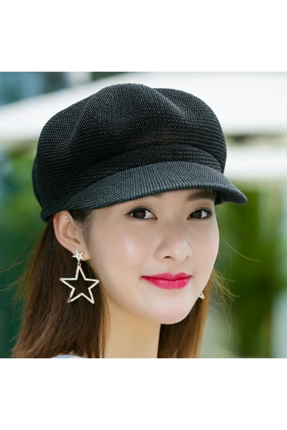 Women's & Teens' Classic Octagonal Beret Hat - Hollow Out Knitted Acrylic, Adjustable Sun Protection for Travel & Daily Wear