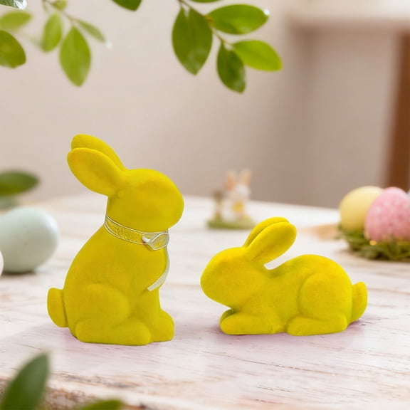 Uandlove Yellow Plush Easter Bunny Decor Set of 2 - Fuzzy Soft Easter Bunny Figurines for Spring Home Decor, Table Centerpiece, Shelf & Easter Gift