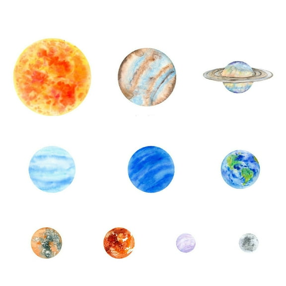 Uanit 10 Pc Luminous Moon Watercolor Solar System Sticker Ceiling Planets Glow the Pvc Wall Kids Dark Round Stickers Bedroom Stickers