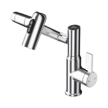 Uanit 1080°rotatable Bathroom Vanity Faucet 1 Hole, Height Adjustable Single Handle Sink Faucet Bathroom with 3 Water Outlet Modes, Bar Sink Faucet Single Hole with Temperature Display