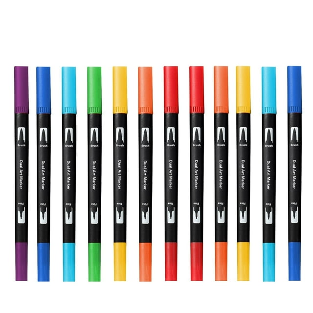 Uanit 12/24 Color Black and White Watercolor Pen Brush Marker Pens Art Markers with Fine Tip Coloring for Adults Journaling Calligraphy Drawing Sketching Doodling Illustrating 5ml