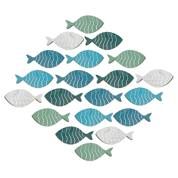Uanit 20 PCS Wooden School of Fish Beach Wall Decor Fish Wall Art Wood Fish Nautical Coastal Theme Fish Wall Decor Hanging Fish Wall Art for Outdoor Lake House Home Beach Decor (Dark Tone,Modern)