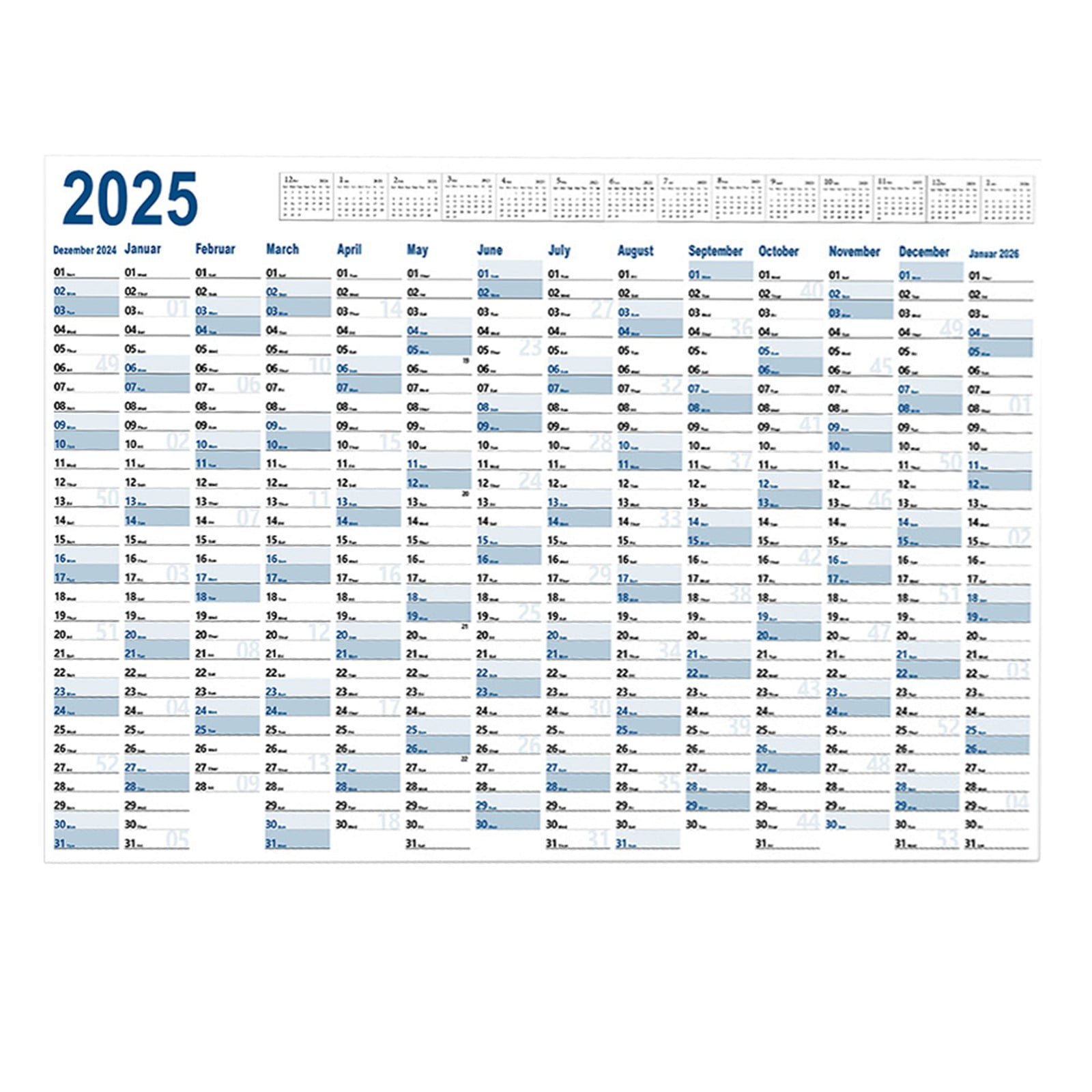 Uanit 2025 Wall Calendar Yearly Planner with Big Daily Spaces Weekly