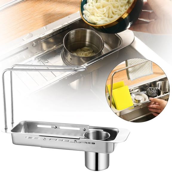 Uanit 2026 Updated Telescopic Storage Rack - Adjustable Length 2-in-1 Expandable Caddy, Multi-layer Storage Drain Basket for Kitchen, Bathroom & Cabinet Organizer