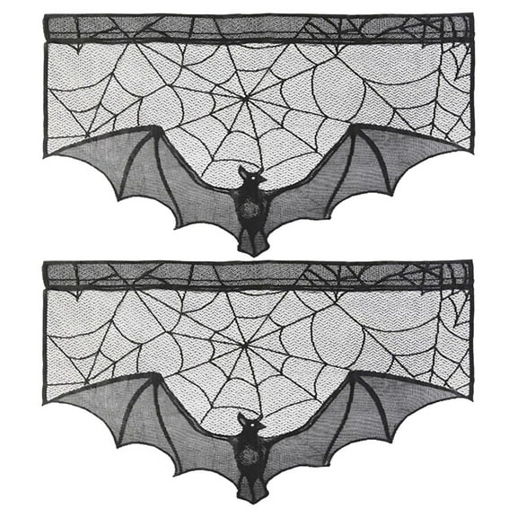 Uanit 2Pcs Halloween Black Lace Spider Web Bat Door Curtain Halloween Black Lace 2 Pcs Bat Curtain Window Tablecloth Shower Curtains Fireplace Mantles Scarf Cover for Door Kitchen Bathroom Festive