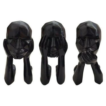 Uanit 3 PCS Thinker Statue, Silence Is Gold Abstract Art Figurine, No Hear No See No Speak Modern Home Resin Sculptures Decorative Objects Decor for Home Office Bookshelf Desktop(Black)