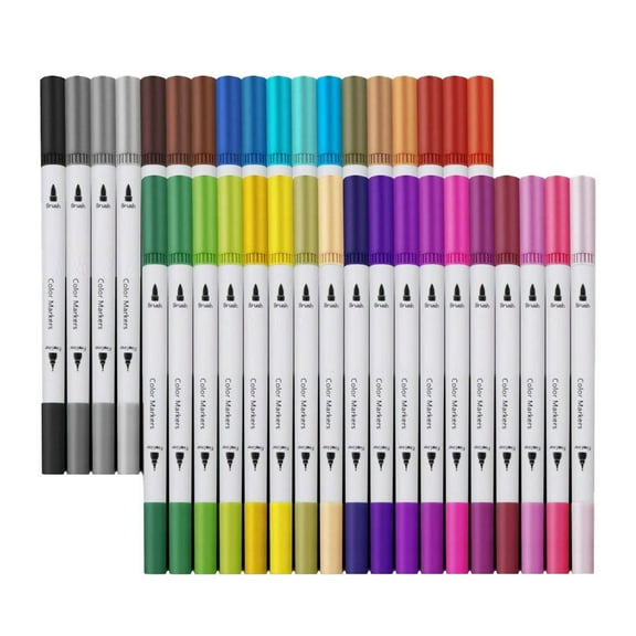 Uanit 36 Color Double Ended Brush Pen, Ultra Fine Line Pen, Double Ended Marker Pen for Painting Pen Fine Liner Coloring 15ml Colors Art Double Headed Pen Color Marker and Office Stationery