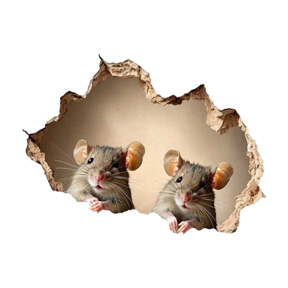 Uanit 3D Illusion Refrigerator and Toilet Decoration Wall Mouse Stickers with Creative Broken Hole Design, Removable Vinyl Decals for Kitchen and Bathroom Wall Decor Transformation