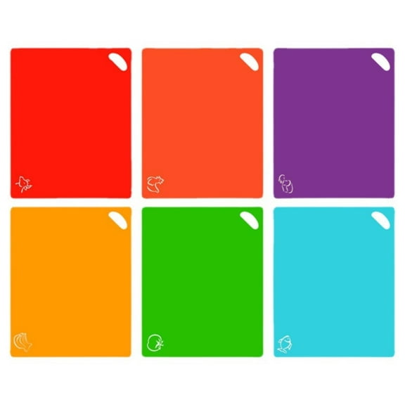 Uanit 6PCS Cutting Board Mats Set, Extra Thick Flexible Plastic Kitchen Chopping Board, Colored Mats with Food Icons & Easy-Grip Handles, Dishwasher Safe