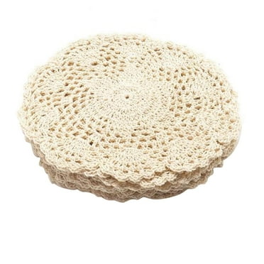 Uanit 8 Inch Doilies Crochet Round Lace Doily Handmade Placemats 100% Cotton Crocheted Coasters Flower Design Pack of 4 (Beige)