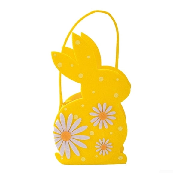 Uanit 8-Inch Spacious Easter Adorable Bunny Design Felted Basket with Sturdy Handles - 3D Cute Daisy Flower Decorative Tote for Gift, Egg Hunts & Candy Collection