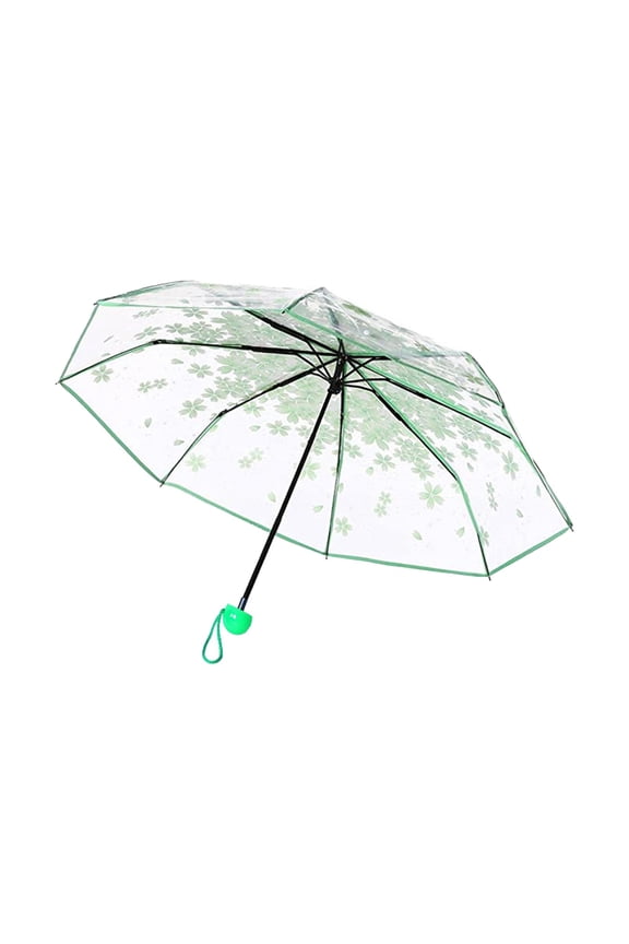 Artistic Petal Patterns Transparent Three-Fold Umbrella, Personality Style and Sturdy Windproof Construction Exquisite Petal Umbrella for Women and Students