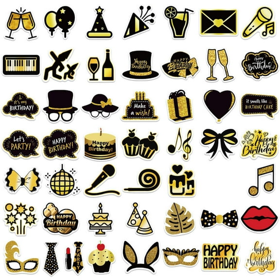 Uanit Black Gold Birthday Party Stickers Cartoon Doodle Decorate Luggage Motorcycle Notebook Stickers
