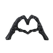Uanit Black Hand Gesture Desk Statues Love Ornaments,Skull Couple Statue, Creative Wedding Home Desktop Decor,Heart Shape Hand Figurines for Living Room Shelf Coffee Table Centerpiece 9.5x5.1 Inch
