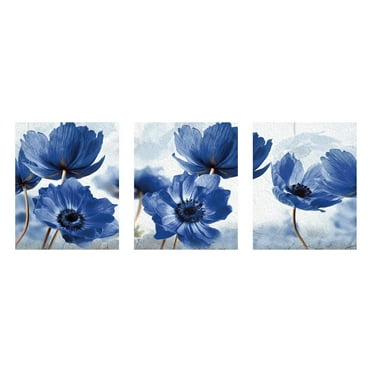 Uanit Blue Flowers Nordic Modern Poster 3 Sets of Light Blue Flower Wall Art Unframed Boho Minimalist Canvas Posters Prints Aesthetic Pictures Wall Decor Gallery Home Decoration