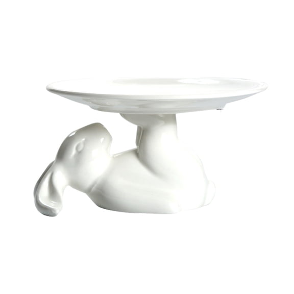 Uanit Ceramic Easter Cupcake Stand with Playful and Adorable Bunny Base - Handcrafted Texture Versatile Festive Dessert Plates for Eggs Cookies, Spring Holiday Serving Tray
