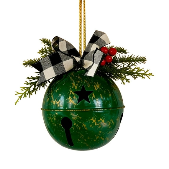 Uanit Christmas Bells Outdoor Decor with Decorative Plaid Bow, Metal Bell Ornaments for Holiday Winter Porch, Garden, Yard and Fireplace Display with Weather Resistant Construction