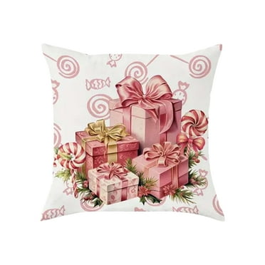 Uanit Christmas Decorations Pillow Covers 18x18 Set of 4 Pink Santa Snowman Snowflake Merry Christmas Tree Winter Holiday Pillows Decorative Throw Cushion Case for Sofa Couch