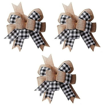 Uanit Christmas Tree Topper Buffalo Plaid Burlap Bows for Wreath 3 Pack,13”x9.4”large Rustic Farmhouse Decor Tree Topper Check Bow for Fall Wedding Holiday Party Wall Home Front Door Decorative