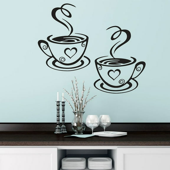 Uanit Coffee Love Wall Sticker Cafe Cups Vinyl Decals Pub Home Kitchen Art Stickers Decor Wall Decals Peel and Stick Wall Stickers Decor Bedroom Living Room Home Decoration