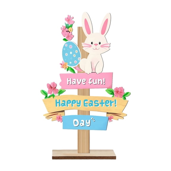 Uanit Colorful Easter Bunny Wooden Tray Sign with Eggs - Tabletop Decoration for Spring Home Decor, Centerpiece Accent, Mantel Display & Holiday Dining Table Arrangements