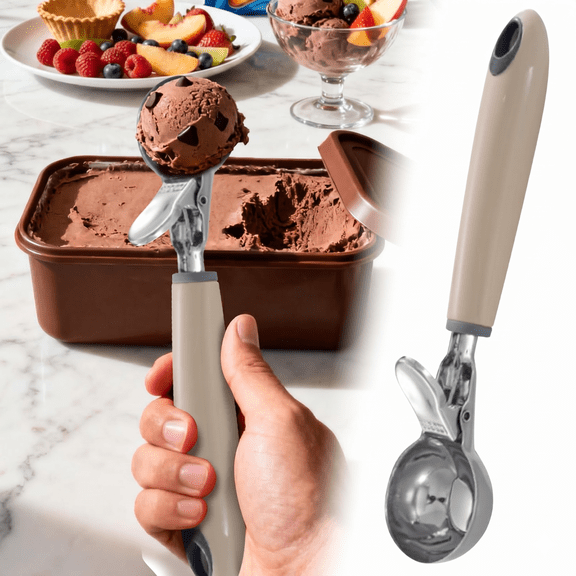 Uanit Commercial-Grade 18/8 Stainless Steel Ice Cream Scoop – 3.25 oz Portion Control Disher Scoop with Plastic Handle – For Bakeries, Restaurants & Dessert Shops – Also Cookie Scoop