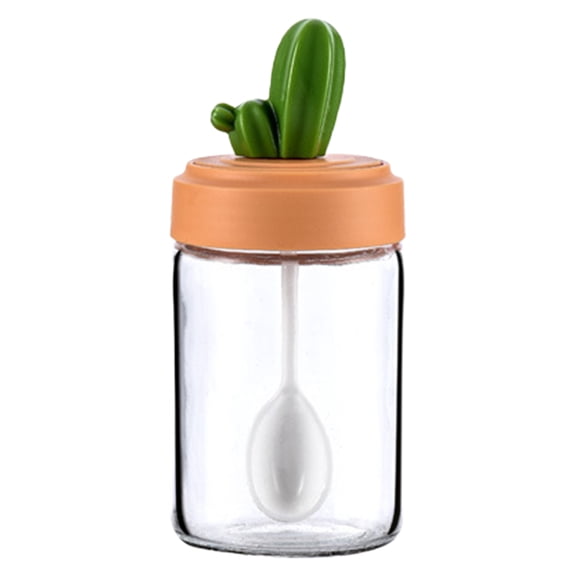 Uanit Cute Cactus-Shaped Airtight Seasoning Jars with Spoon Lid - Durable Convenient Condiment Bottle Set, Versatile Use Kitchen & Baking Essentials for Sugar, Salt & Spice Organization