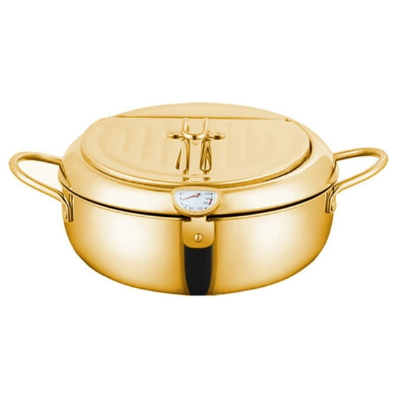 Uanit Deep Fryer Pot Stainless Steel Japanese Frying Pot, Janpanese Style Tempura Frying Pot with Lid, With Temperature Control Oil Drip Drainer Rack, Or Fried Chicken, Shrimp, French, Chips Dip