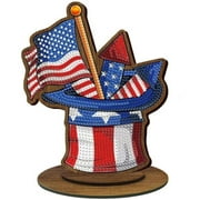 Uanit Diy Handmade Diamond Painting Three Dimensional Decoration Desktop Ornament Wooden Table Centerpiece Independence Day Kits for Patriotic Party Memorial Home Decor